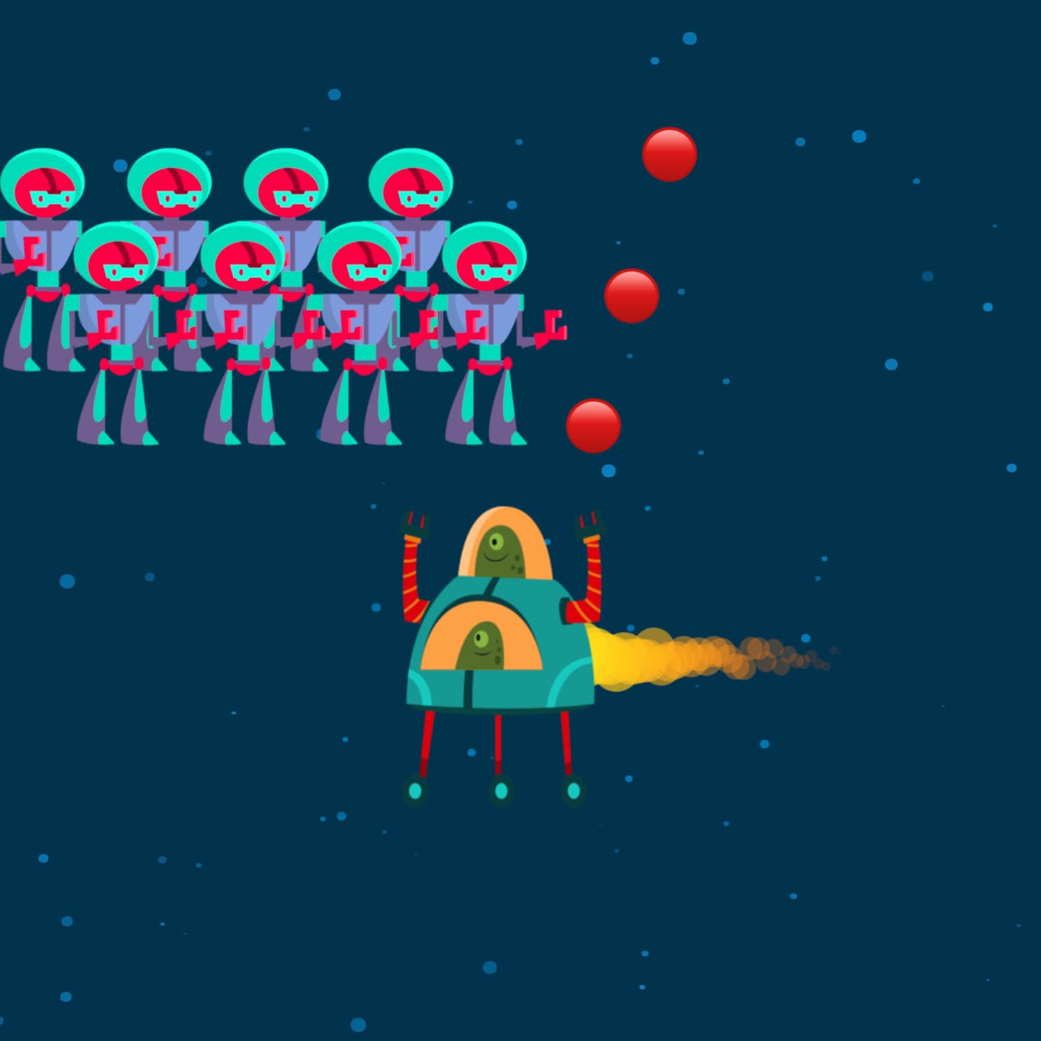A preview image for the new Clones video series, showing a space invaders game with many clones of the same alien ship
