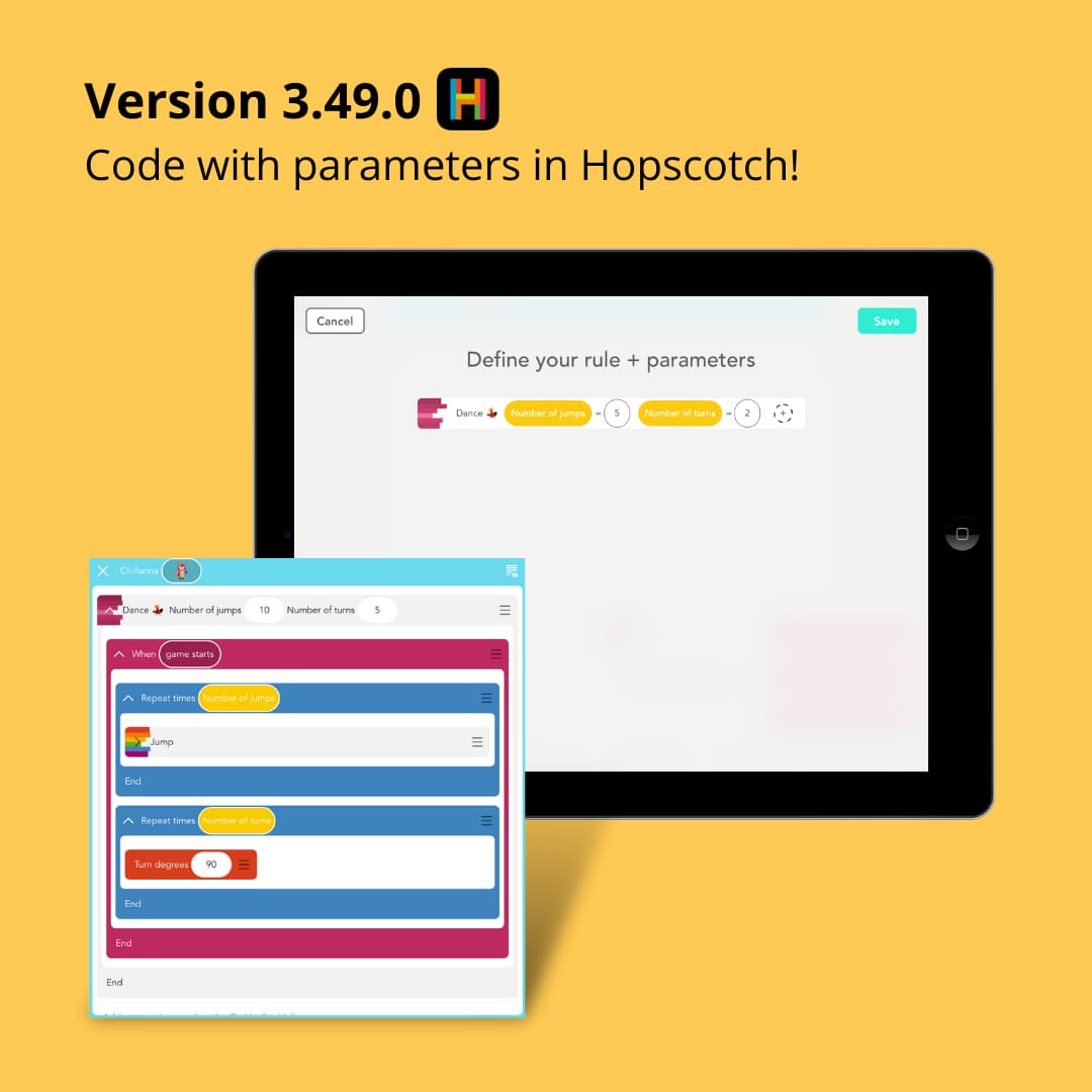 A screenshot of the Hopscotch app showing a custom rule with parameters